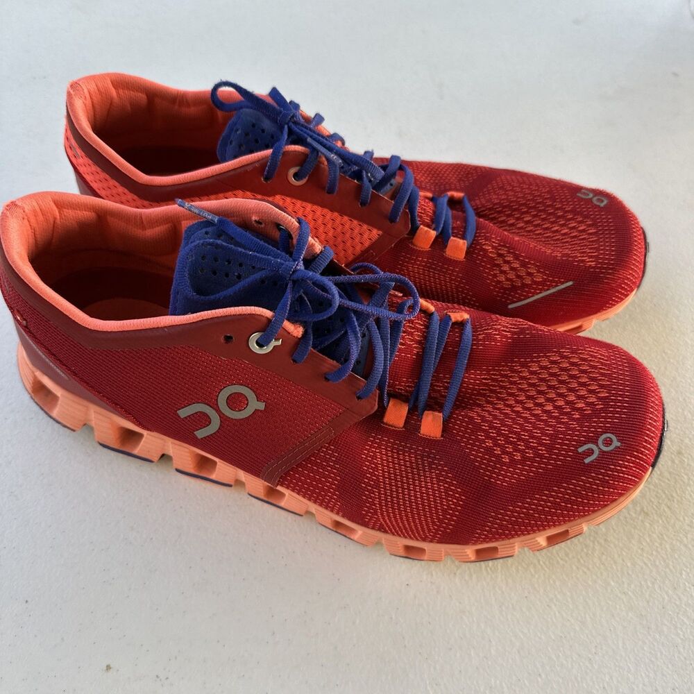 On Cloud X Women’s 10 Red Flash Blue Running Training Shoes Swiss Engineering